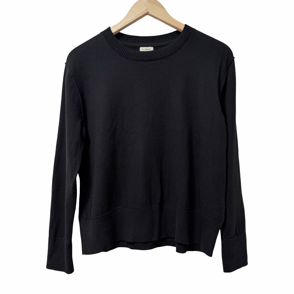 LL Bean Womens Cotton Cashmere Crew Neck Sweater Size‎ MP Black Everyday Capsule